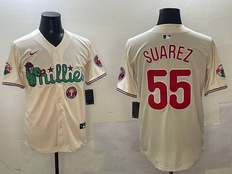 Men Philadelphia Phillies #55 Suarez Cream Three generations Joint Name Game 2025 Nike MLB Jersey style 6->philadelphia phillies->MLB Jersey